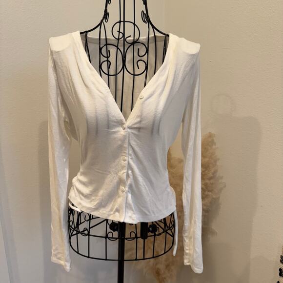 Lululemon Side-Cinch Ribbed Cardigan Bone Size 4 Long Sleeve Minimalist Cropped - Picture 5 of 10